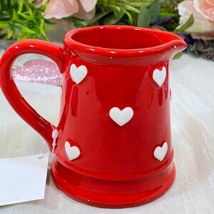 Valentine RED Ceramic White Hearts Creamer Milk Pitcher New Super Cute